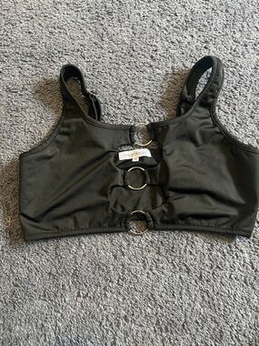 iHeartRaves Black Ring-Front Crop Bralette